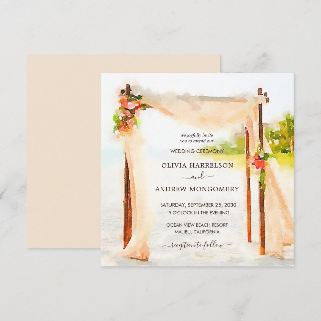 Convites Aquarela Beach Arbor (Frente/Verso)