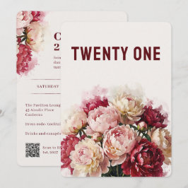 Convites Aquarela Blooms | Aniversário de 21 anos da Peônia