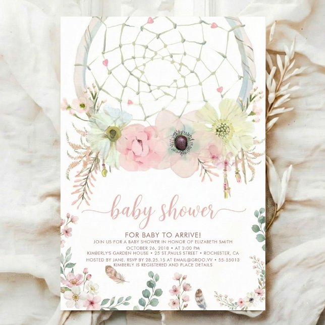 Convites Aquarela Boho flor Dreamcatcher Chás de Bebê (Criador carregado)