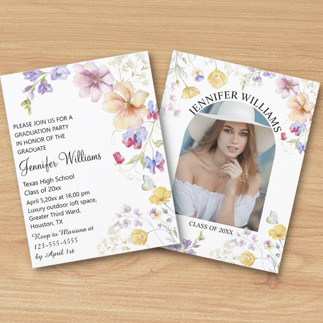 Convites Aquarela Boho Floral de Flores Silvestres Foto Gra (Criador carregado)