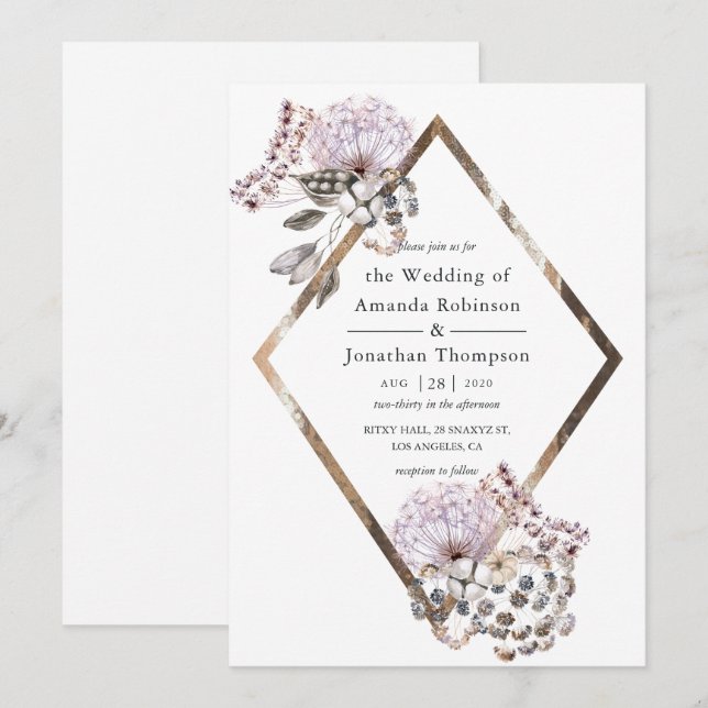 Convites Aquarela Boho Flores Secas Casamento (Frente/Verso)