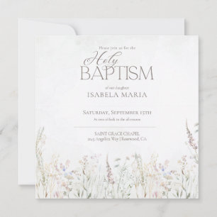 Convites Aquarela Boho Flores Selvagens Batismo Santo