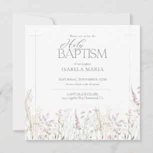 Convites Aquarela Boho Flores Selvagens Batismo Santo