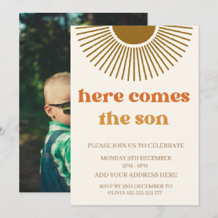 Convites Aquarela Boho Retro aqui vem o sol personalizado 