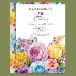 Convites Aquarela Bonita Floral de Primavera Aniversário de
