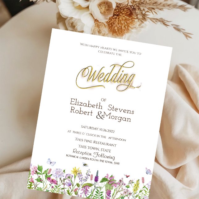 Convites Aquarela Borboletas de Flores Silvestres Casamento (Criador carregado)