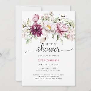 Convites Aquarela Borgonha e Chá de panela Floral Rosa