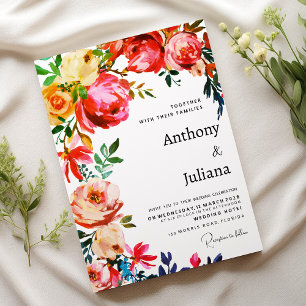 Convites Aquarela botânica colorida floral Casamento 