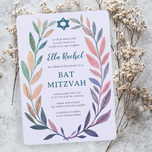 Convites Aquarela Botânica Estrela de Davi Bar Bat Mitzvah