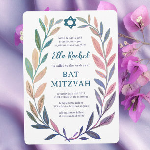 Convites Aquarela Botânica Estrela de Davi Bar Bat Mitzvah