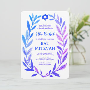 Convites Aquarela Botânica Estrela de Davi Bar Bat Mitzvah