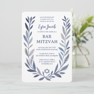 Convites Aquarela Botânica Estrela de Davi Bar Bat Mitzvah