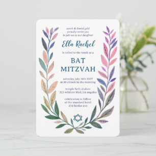 Convites Aquarela Botânica Estrela de David Bar Bat Mitzvah