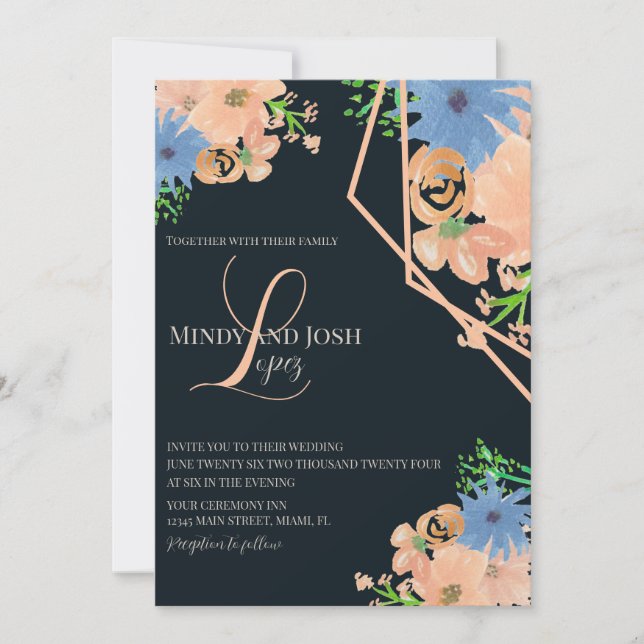 Convites Aquarela Botânica Monogramada de Casamento em Letr (Frente)