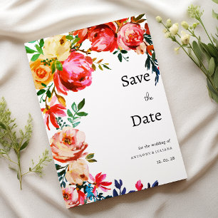 Convites Aquarela botânica Save the Date floral colorida