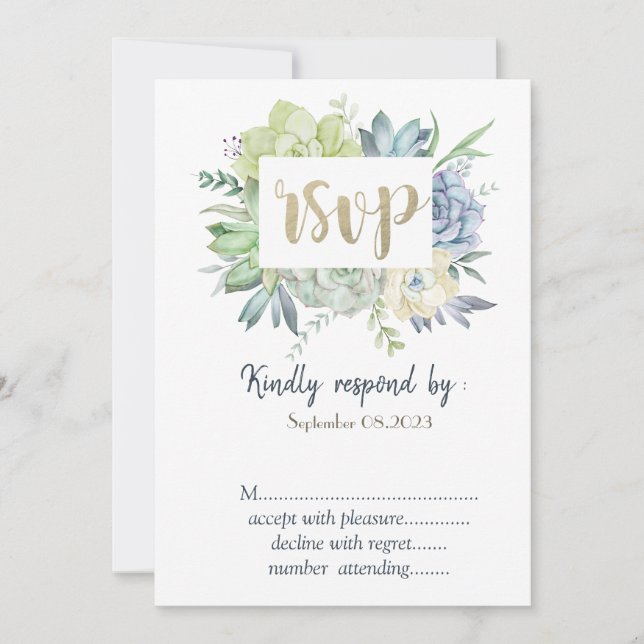Convites Aquarela Cactus Suculentas Bolinhas RSVP   (Frente)