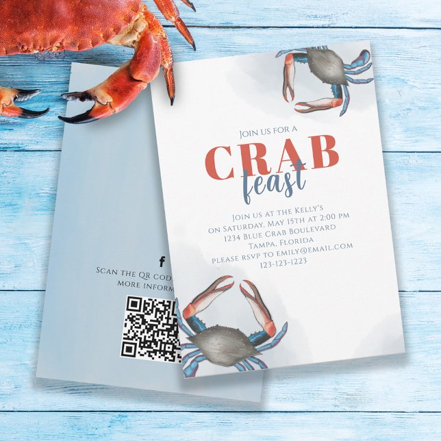 Convites Aquarela Caranguejo Azul Simples Código QR Mídia S (Criador carregado)