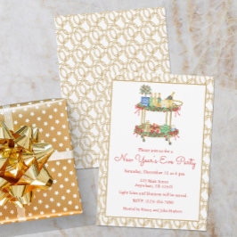 Convites Aquarela Carrinho de Bar de Champanhe Ano Novo Fes