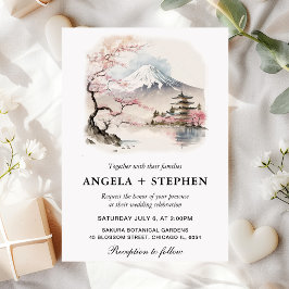 Convites Aquarela Casamento Japonês Fuji e Pagode Scênico