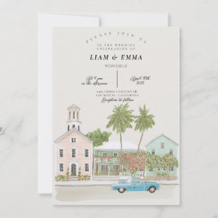 Convites Aquarela Casamento KEY WEST Chaves da Flórida