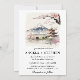 Convites Aquarela Casamento Paisagístico Japonês Fuji e Pag