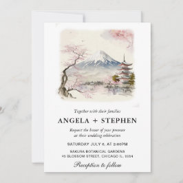 Convites Aquarela Casamento Paisagístico Japonês Fuji e Pag