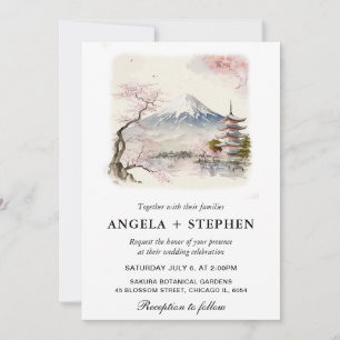Convites Aquarela Casamento Paisagístico Japonês Fuji e Pag