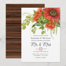 Aquarela Casamento Rústico Boêmio Girassóis Vermel