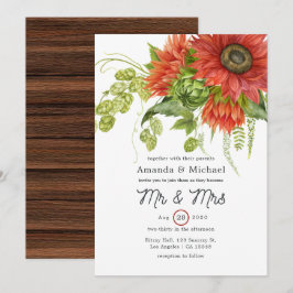 Convites Aquarela Casamento Rústico Boêmio Girassóis Vermel