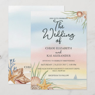 Convites Aquarela Casamento Tropical na Praia Maui Havaí