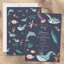 Aquarela Chá de fraldas Azul de Animais do Mar do 