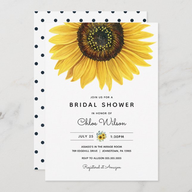 Convites Aquarela Chá de panela de girassol (Frente/Verso)