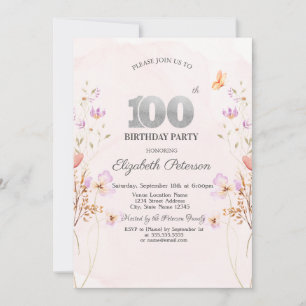 Convites Aquarela Chic de Flores Silvestres Lilás Aniversár