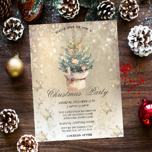 Convites Aquarela Chic Pinheiro Flocos de Neve Dourado