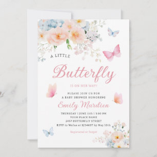 Convites Aquarela Chic Pink Butterfly Chá Baby Girl