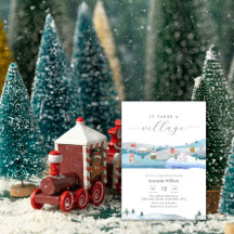 Aquarela Chuvendo no Vilarejo Inverno Baby Shower