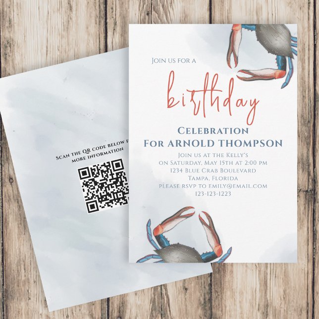 Convites Aquarela Código QR Simples de Aniversário Carangue (Criador carregado)