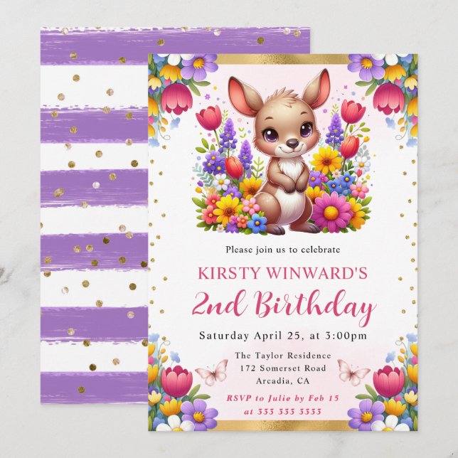 Convites Aquarela Coelhinho de Páscoa Flores de Primavera A (Frente/Verso)