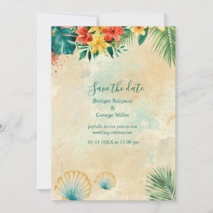 Convites Aquarela Conchas Havaí Floral Tropical Casamento