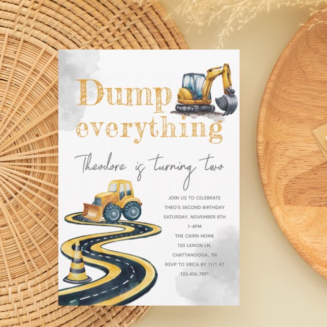 Convites Aquarela Construção segundo 3º 4º aniversário (Criador carregado)