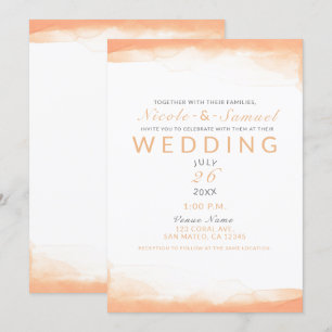 Convites Aquarela Coral Laranja Casamento Moderno Chic