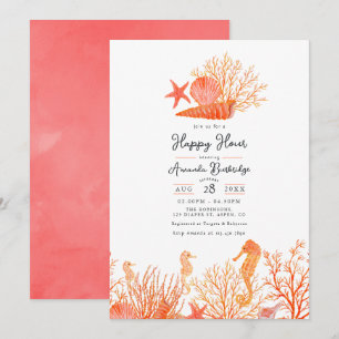 Convites Aquarela Coral Vivo Sob o Mar Happy Hour