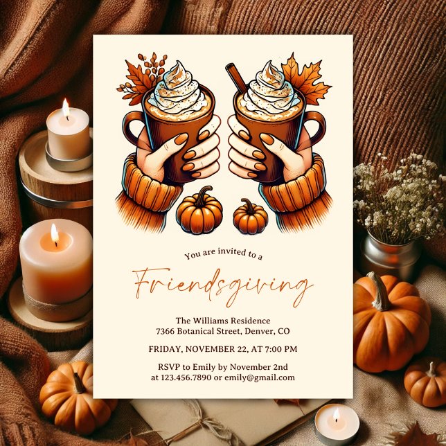 Convites Aquarela Cores de Cores de Pumpkin Spice Amizade (Watercolor Fall Colors Pumpkin Spice Friendsgiving Invitation)