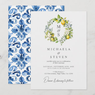 Convites Aquarela Coroa Botânica de Limão Casamento