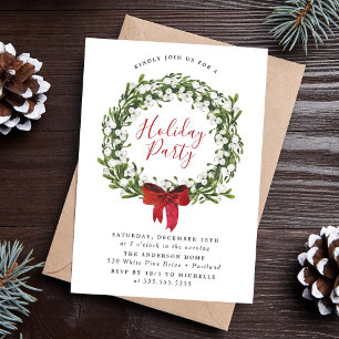 Convites Aquarela Coroa de Natal com Snowberry Verde