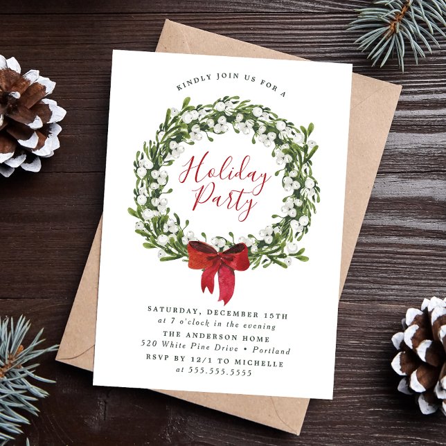 Convites Aquarela Coroa de Natal com Snowberry Verde (Criador carregado)