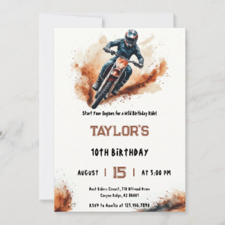 Convites Aquarela de Aniversário de Motociclista com Mancha