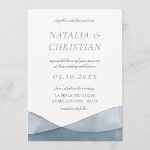 Convites Aquarela de Casamento Azul Mergulhado