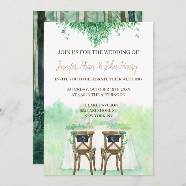 Convites Aquarela de Casamento com estilo rústico (Frente/Verso)