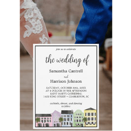 Convites Aquarela de Charleston Arco-íris Fileira Casamento